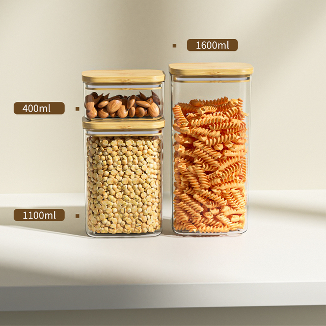 Recipientes com tampa de bambu