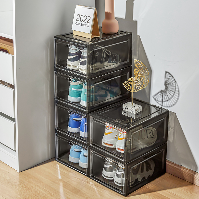 Caixa de sapatos frontal empilhável