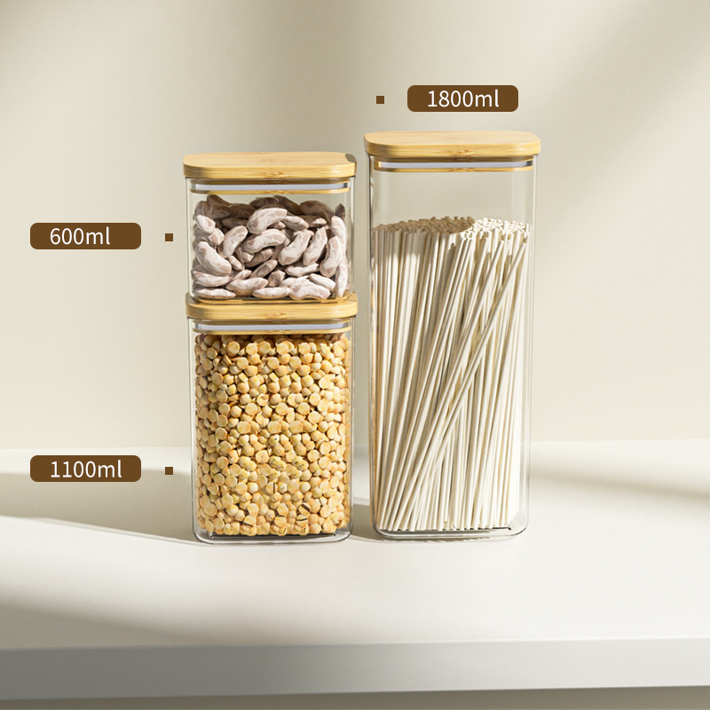 Recipientes com tampa de bambu