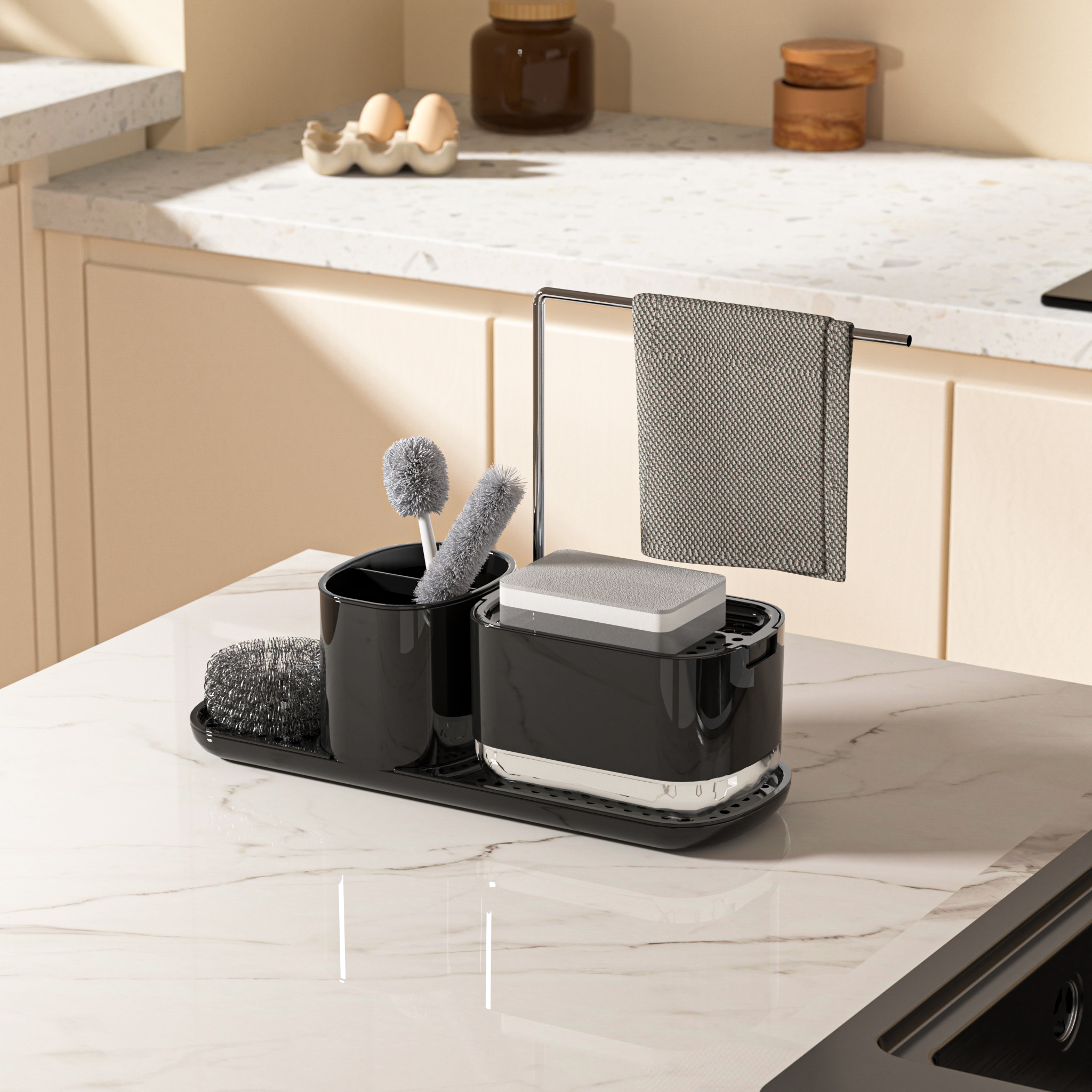 Dispensador de sabonete líquido com porta panos