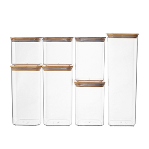 Vasilha hermética transparente com tampa de bambu