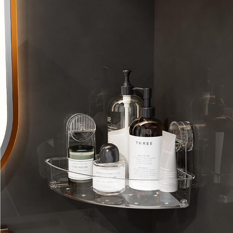 Canto de sucção a vácuo chuveiro caddy atacado acrílico banheiro canto armazenamento ventosa chuveiro organizador prateleira prateleiras parede