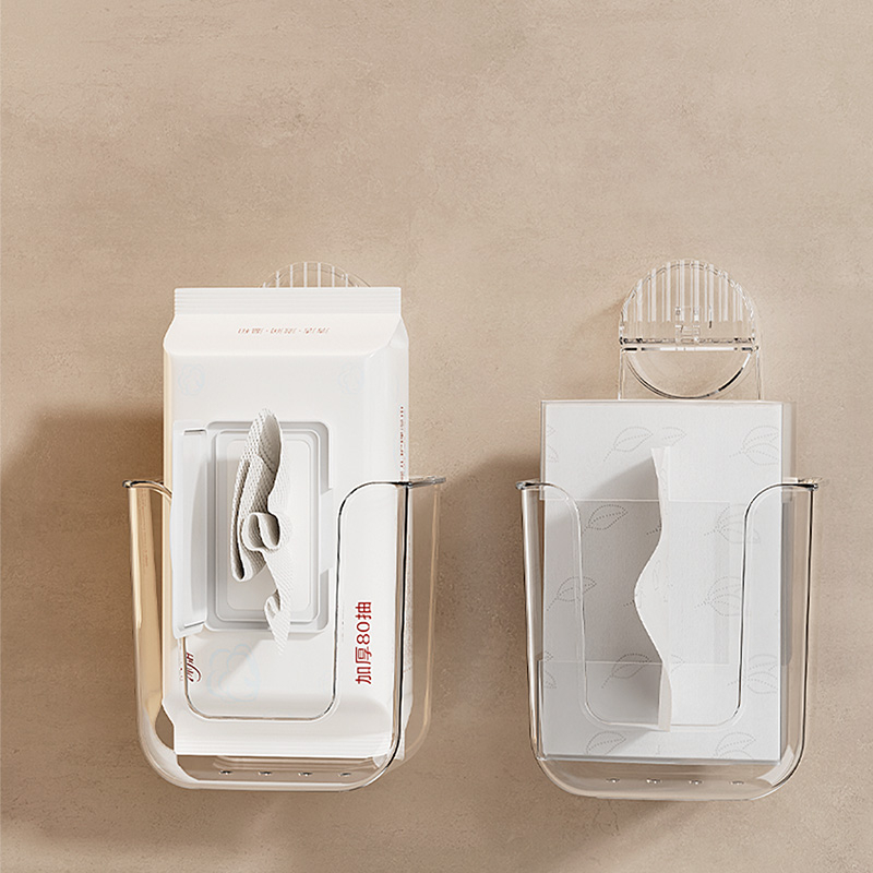 Caixa de lenços de parede com ventosa, feita de acrílico, usada para armazenar lenços e lenços faciais