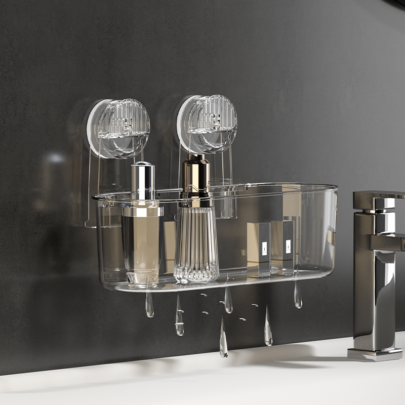 Suprimentos de banheiro para moldagem por injeção de ventosa forte acrílica, uso diverso, suspensão removível, secagem, rack de chuveiro de drenagem, rack de armazenamento