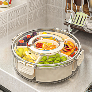 Bandeja rotativa de frutas com 6 compartimentos, bandeja transparente dividida para servir especiarias, recipiente giratório com tampa