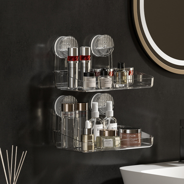 Rack de armazenamento de ventosa poderoso, suspensão removível, rack de chuveiro de secagem e drenagem, rack de armazenamento, suprimentos de banheiro de acrílico moldado por injeção, rack de armazenamento de uso diverso