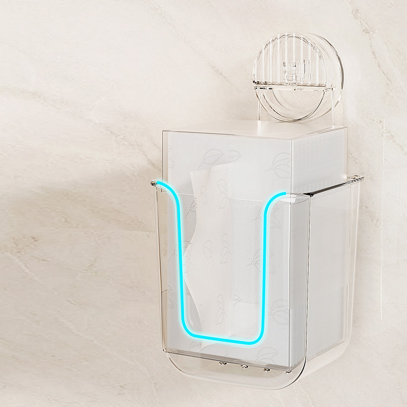 Caixa de lenços de parede com ventosa, feita de acrílico, usada para armazenar lenços e lenços faciais