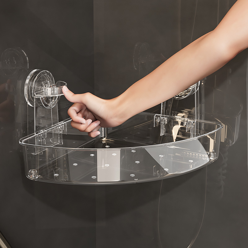 Canto de sucção a vácuo chuveiro caddy atacado acrílico banheiro canto armazenamento ventosa chuveiro organizador prateleira prateleiras parede