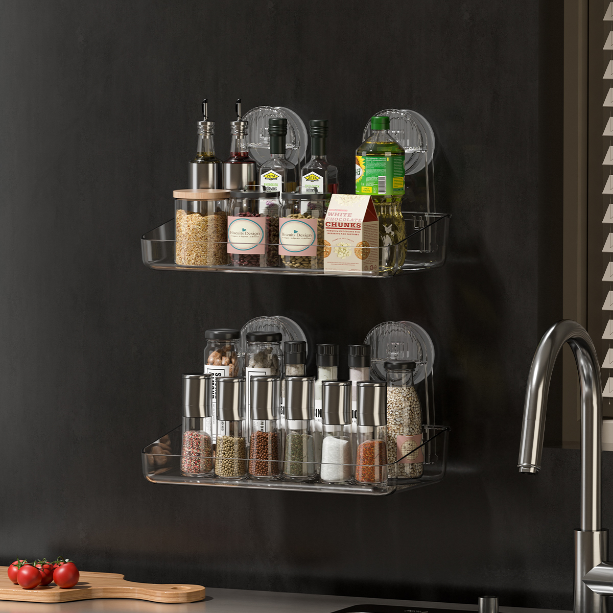 Rack de armazenamento de ventosa poderoso, suspensão removível, rack de chuveiro de secagem e drenagem, rack de armazenamento, suprimentos de banheiro de acrílico moldado por injeção, rack de armazenamento de uso diverso