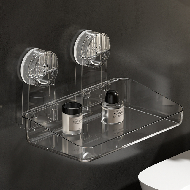 Rack de armazenamento de ventosa poderoso, suspensão removível, rack de chuveiro de secagem e drenagem, rack de armazenamento, suprimentos de banheiro de acrílico moldado por injeção, rack de armazenamento de uso diverso