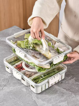 Caixa de armazenamento selada de snackle com divisor de plástico dividido servindo bandeja vegetariana com tampa