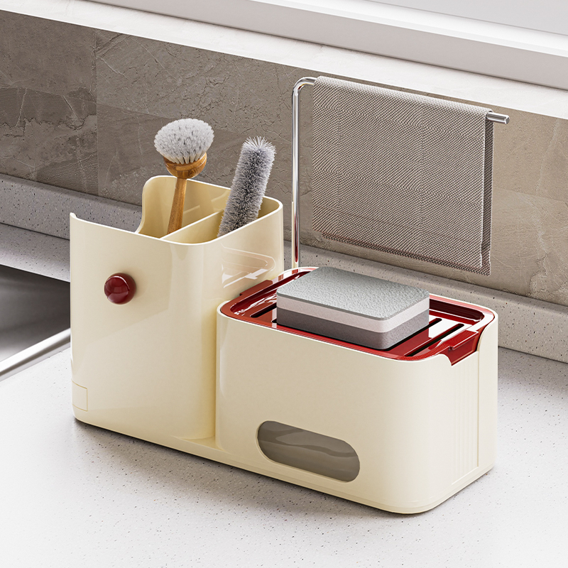 Acessórios de cozinha Esponja organizadora 4 em 1 dispensador de saboneteira de espuma